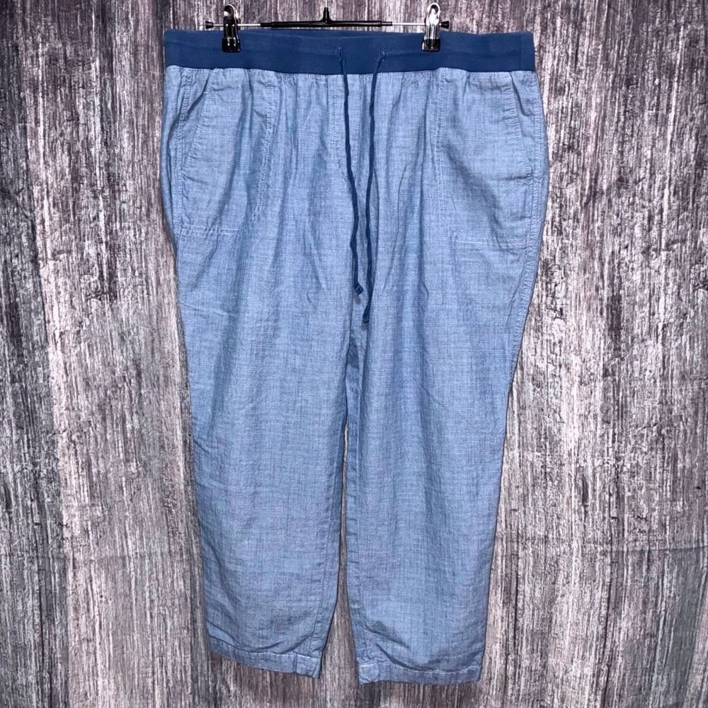 Talbots Pants Blue Pull On High Waist Drawstring Casual 100% Cotton Women 16WP